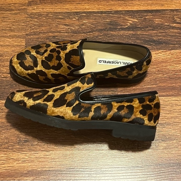 NEW KARL LAGERFELD Paris Leopard Print Calf-Hair Loafers Size 6:5 - Picture 2 of 6